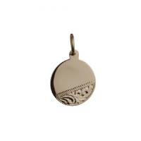 9ct Gold 13mm hand engraved round Disc Pendant
