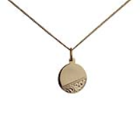 9ct Gold 13mm hand engraved round Disc Pendant with a 0.6mm wide curb Chain