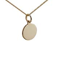 9ct Gold 13mm plain round Disc Pendant with a 0.6mm wide curb Chain
