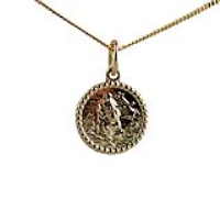 9ct Gold 13mm round St Christopher Pendant with a 0.6mm wide curb Chain 16 inches Only Suitable for Children