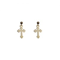 9ct Gold 13x10mm plain Cross Dropper Earrings