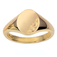 9ct Gold 13x10mm solid hand engraved oval Signet Ring Sizes I-W