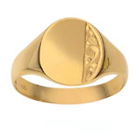 9ct Gold 13x11mm gents engraved oval Signet Ring Sizes R-X