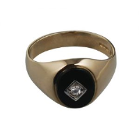 9ct Gold 13x11mm onyx & CZ oval gents Signet Ring Sizes V-Z