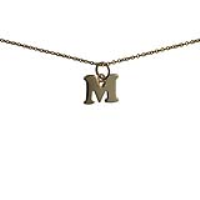 9ct Gold 13x11mm plain Initial M Pendant with a 1.1mm wide cable Chain