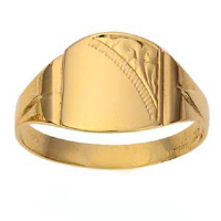 9ct Gold 13x12mm gents engraved barrel shaped Signet Ring Sizes R-W