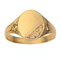 9ct Gold 13x12mm gents engraved oval Signet Ring Sizes R-X