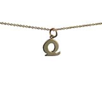 9ct Gold 13x12mm plain Initial Q Pendant with a 1.1mm wide cable Chain