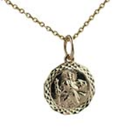 9ct Gold 13x13mm dodecagonal diamond cut edge St Christopher Pendant with a 1.1mm wide cable Chain 16 inches Only Suitable for Children