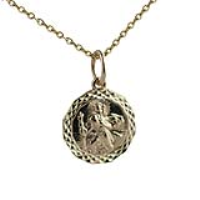 9ct Gold 13x13mm dodecagonal diamond cut edge St Christopher Pendant with a 1.1mm wide cable Chain 18 inches
