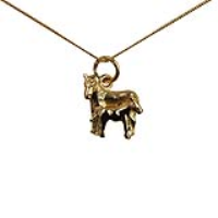 9ct Gold 13x13mm Horse and Foal Pendant with a 0.6mm wide curb Chain 16 inches Only Suitable for Children
