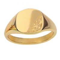 9ct Gold 13x13mm solid hand engraved cushion Signet Ring Sizes R-W
