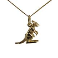 9ct Gold 13x14mm Kangaroo Pendant with a 0.6mm wide curb Chain