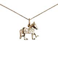 9ct Gold 13x15mm Pantomime Horse Pendant with a 0.6mm wide curb Chain