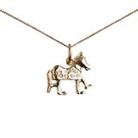 9ct Gold 13x15mm Pantomime Horse Pendant with a 0.6mm wide curb Chain 16 inches Only Suitable for Children