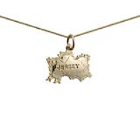 9ct Gold 13x19mm Map of Jersey Pendant with a 0.6mm wide curb Chain 16 inches Only Suitable for Children