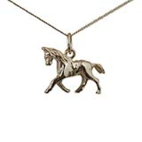 9ct Gold 13x19mm Saddled Cantering Horse Charm with a 0.6mm wide curb Chain 16 inches Only Suitable for Children