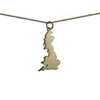 9ct Gold 13x29mm map of the British Isles Pendant with a 1.1mm wide cable Chain