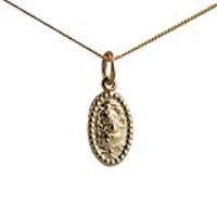 9ct Gold 13x8mm oval beaded edge St Christopher Pendant with a 0.6mm wide curb Chain