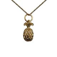 9ct Gold 13x8mm Pineapple Pendant with a 0.6mm wide curb Chain