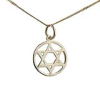 9ct Gold 14mm plain round Star of David Pendant with a 0.6mm wide curb Chain