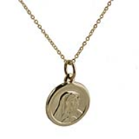 9ct Gold 14mm round Our Lady of Sorrows Pendant with a 1.1mm wide cable Chain