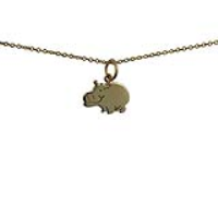 9ct Gold 14x10mm Hippo Pendant with a 1.1mm wide cable Chain