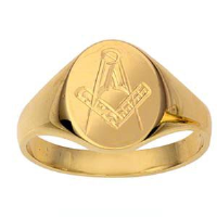 9ct Gold 14x11mm gents Masonic engraved oval Signet Ring Sizes R-W