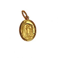 9ct Gold 14x11mm oval diamond cut edge Our Lady of Sorrows Pendant