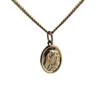 9ct Gold 14x11mm oval Our Lady of Sorrows Pendant with a 0.6mm wide curb Chain