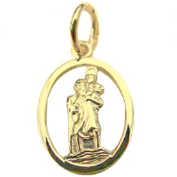 9ct Gold 14x11mm oval pierced St Christopher Pendant