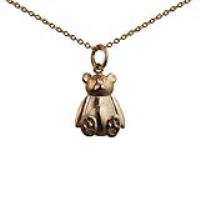 9ct Gold 14x11mm solid Teddy Bear Pendant with a 1.1mm wide cable Chain 18 inches