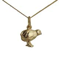 9ct Gold 14x12mm Chick Pendant with a 0.6mm wide curb Chain