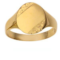 9ct Gold 14x12mm gents engraved oval Signet Ring Sizes R-W