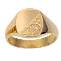 9ct Gold 14x12mm gents engraved TV shaped Signet Ring Sizes R-W