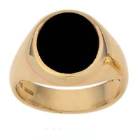9ct Gold 14x12mm gents Onyx set oval Signet Ring Sizes T-Z