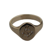 9ct Gold 14x12mm hand engraved Masonic diamond set Ring Sizes R-W