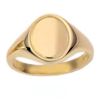 9ct Gold 14x12mm solid engine turned line border oval Signet Ring Sizes N-W