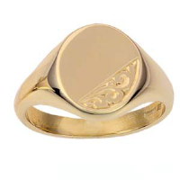 9ct Gold 14x12mm solid hand engraved oval Signet Ring Sizes N-W