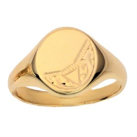 9ct Gold 14x12mm solid hand engraved oval Signet Ring Sizes R-Z