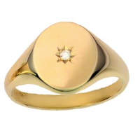 9ct Gold 14x12mm solid plain oval 3pts diamond set Signet Ring Sizes R-Z