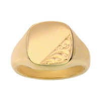 9ct Gold 14x13mm solid hand engraved cushion Signet Ring Sizes R-W