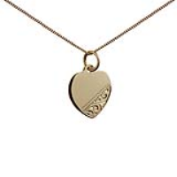 9ct Gold 14x14mm hand engraved Heart Disc Pendant with a 0.6mm wide curb Chain