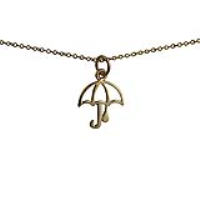 9ct Gold 14x14mm pierced Umbrella with Raindrop Pendant with a 1.1mm wide cable Chain