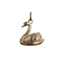 9ct Gold 14x16mm solid Swimming Swan Pendant or Charm