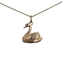 9ct Gold 14x16mm solid Swimming Swan Pendant with a 0.6mm wide curb Chain