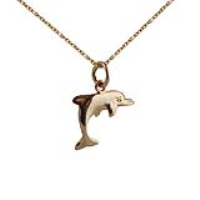 9ct Gold 14x17mm leaping Dolphin Pendant with a 1.1mm wide cable Chain