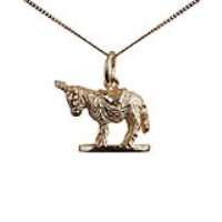 9ct Gold 14x17mm solid Donkey Pendant with a 0.6mm wide curb Chain