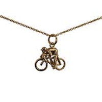 9ct Gold 14x18mm Bicycle and Cyclist Pendant with a 1.1mm wide cable Chain