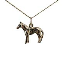 9ct Gold 14x19mm Standing Horse Charm with a 0.6mm wide curb Chain